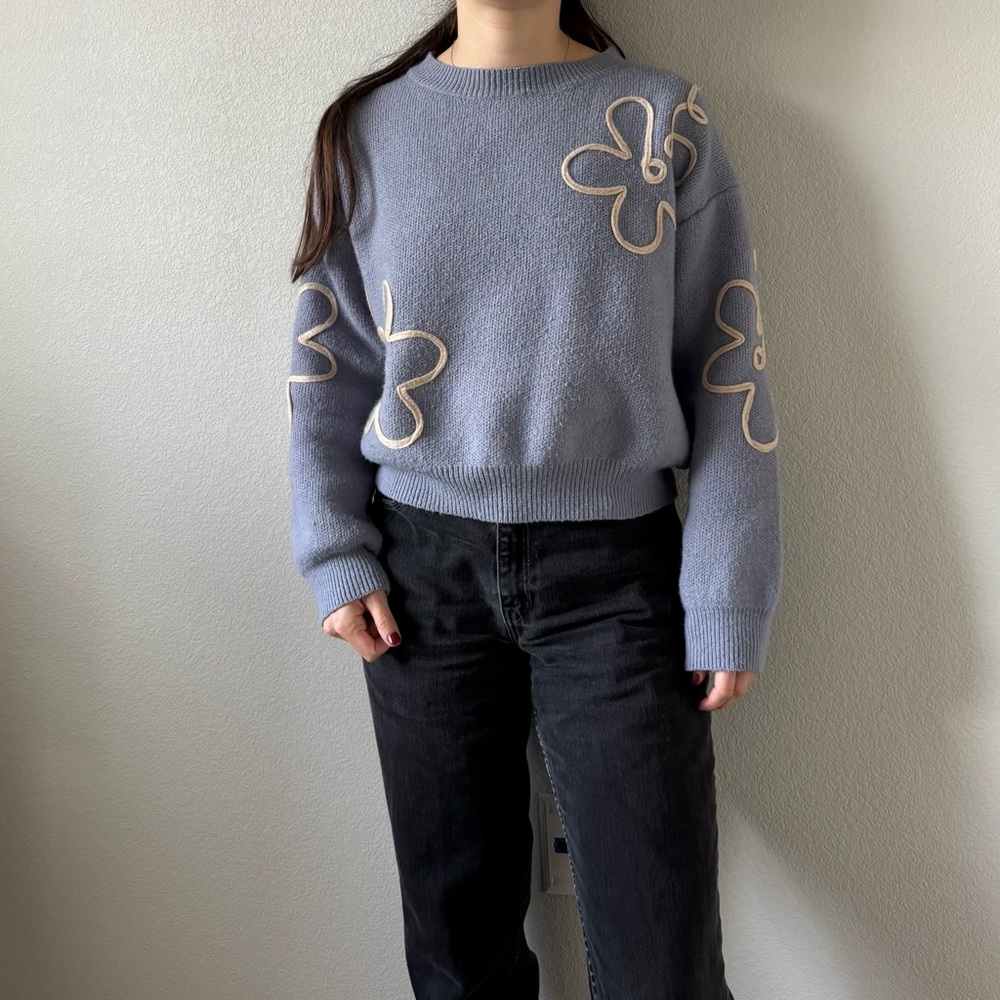 Blue Floral Crewneck